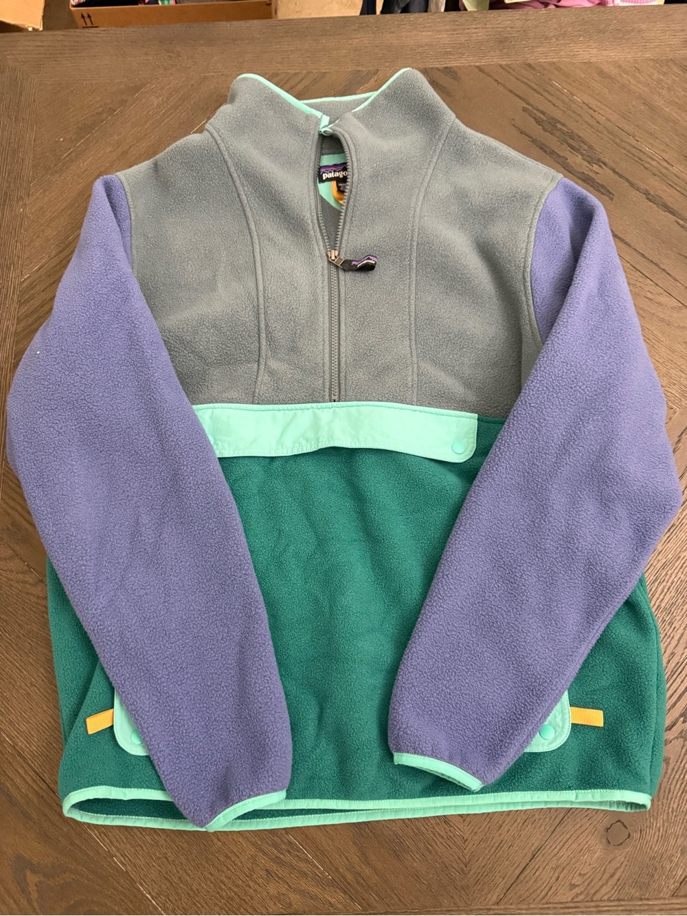 Patagonia Colorblock Half-Zip Fleece Pullover - Gray, Purple & Teal